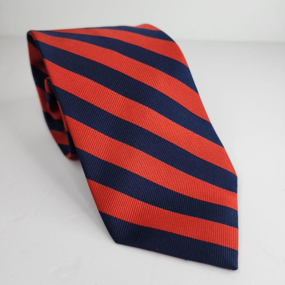 J.CREW Redish Orange & Blue Stripe Silk Tie.